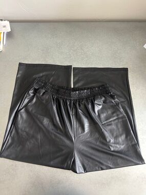 Women Black Faux Leather Pull-On Pants